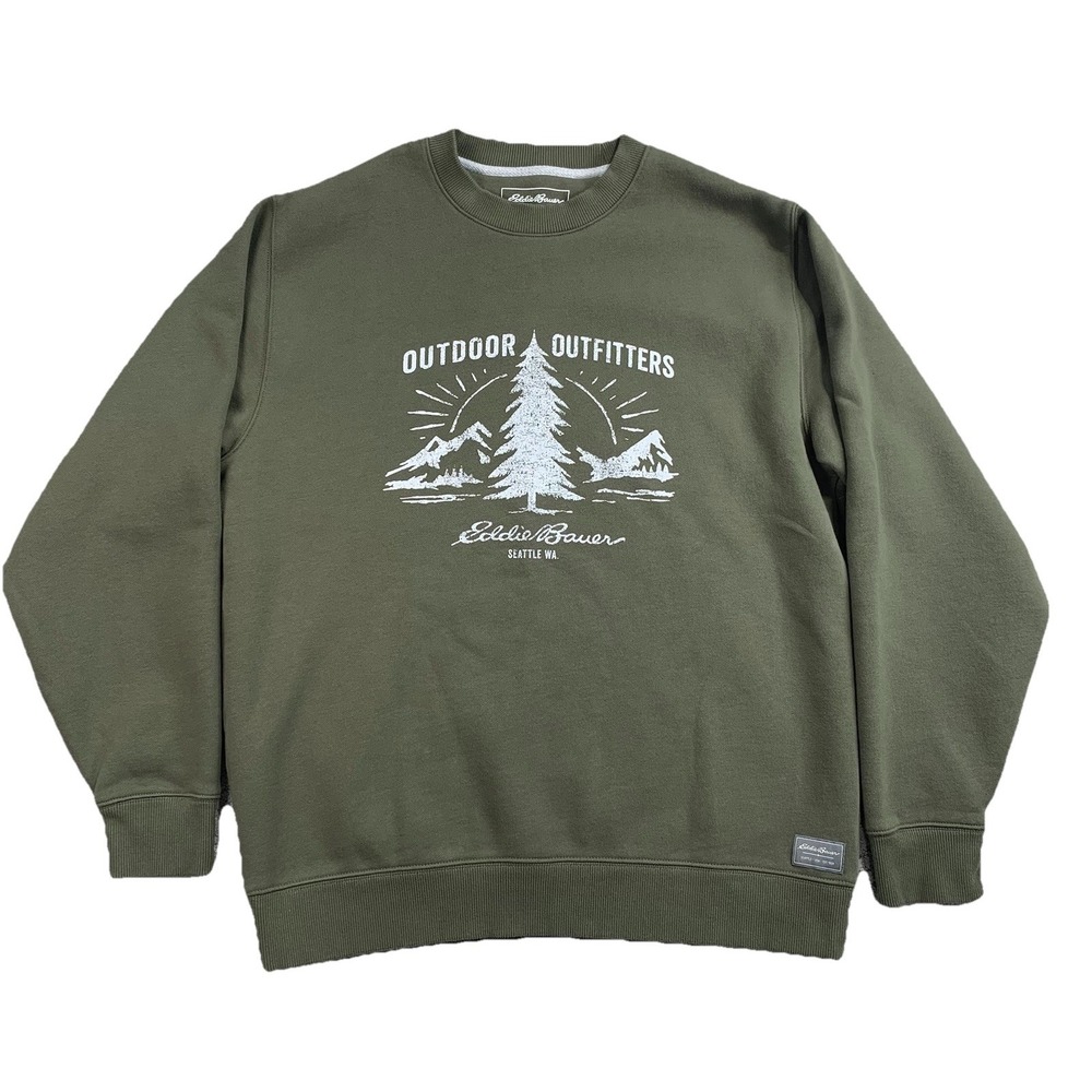 Eddie Bauer Men's M Olive Green Crewneck Sweatshirt Outdoor Outfitters Fleece